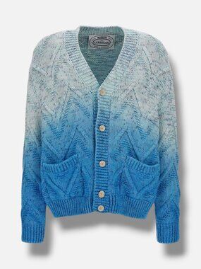Missoni Women's Blue Chevron Gradient Long-Sleeve V-Neck Cardigan Sweater Size M